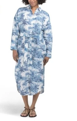 Tommy Bahama Mujer Azul Mezcla de Lino Tropical Cubrir Camisa Vestido Nadar Talla M Nuevo Foto 1 de 4