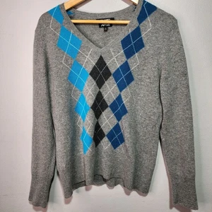 APT. 9 100% Kaschmir Damen XL weicher Strick Pullover Argyle grau - Bild 1 von 6
