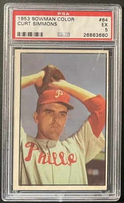 1953 年 Bowman Color #64 Curt Simmons PSA 5 EX — 第 1/2 张图片