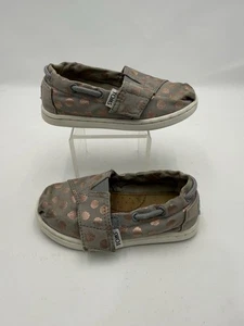 TOMS Toddler Girls Slip On Loafers Gray Pink Polka Dot Size 7 - Picture 1 of 16