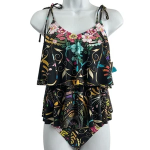 Johnny Was Womens Sz S Tie Tankini Floral Peace Hipster Tiered Set 2 pcs $276 - Picture 1 of 13