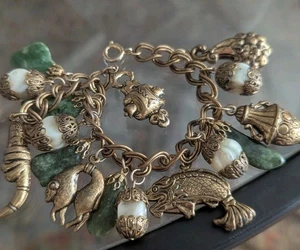Vtg Unsigned Miriam Haskell Asian Charm Bracelet Cluster Figural Art Bracelet - Picture 1 of 21