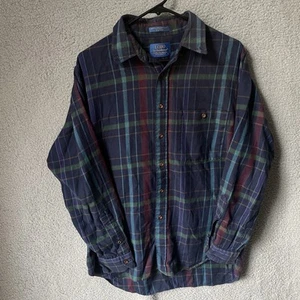 Pendleton Lobo Herren Large Langarm blau kariert Baumwolle Knopf Flanell Hemd - Bild 1 von 6