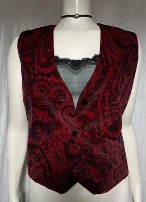 Chaleco Top Chaleco Terciopelo Vintage Años 90 Negro Rojo Cachemira Gótico Vacaciones Grunge S Foto 1 de 4