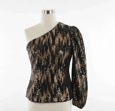 Et Vous Black Gold Sequin Size 12 One Shoulder Party Evening Blouse Top BNWT - Image 1 of 4