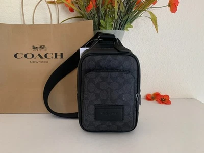 NWT Coach CV763 Racer Sling Pack in Signature Canvas & leather Charcoal Black - Image 1 of 4