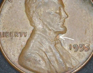 1955 Clashed Die Mint Error Lincoln Wheat Cent - Picture 1 of 3