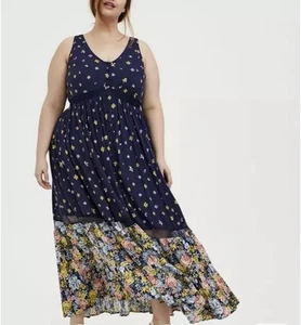 Torrid Maxi Dress Challis Women 2X Plus Blue Floral Sheer Whimsygoth Cottagecore - Picture 1 of 12