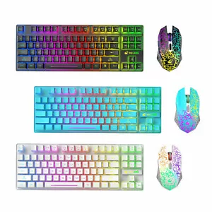 Wireless Gaming Keyboard and Mouse Set 87 Keys Rainbow Backlit Mechanical Feel - Picture 1 of 15