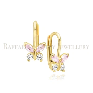 14k Solid Yellow Gold Huggie Earrings Butterfly Design Zircon Gemstone Women - Picture 1 of 8