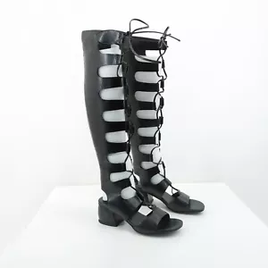 Jeffrey Campbell Women 6 Sixty Gladiator Boots Black Lizard Leather Lace Up NEW - Picture 1 of 10