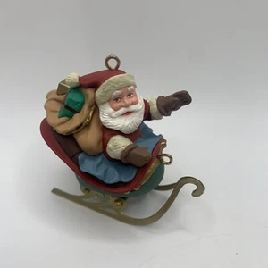 Vintage 1992 Hallmark Weihnachtsmann Andenken Ornament von Santa & His Rentier - Bild 1 von 6