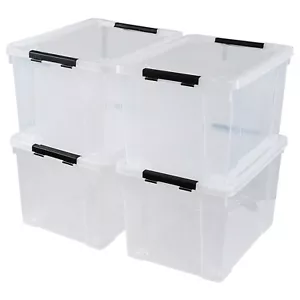 KEKOW 50-Qt Clear Plastic Stackable Storage Bin w/ Gasket Latch Lid, 4 Pack - Picture 1 of 12