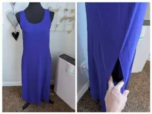 Abito Eileen Fisher XXS blu viola seta georgette crepe scollo a scoop nuovo con etichette - Foto 1 di 2