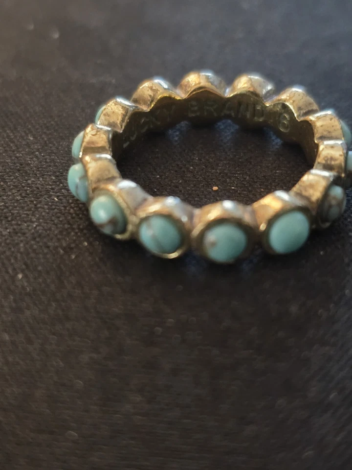 Anillo Vintage Marca Lucky Talla 6 Tono Dorado Firmado Joyería Turquesa Bohemia Foto 1 de 4