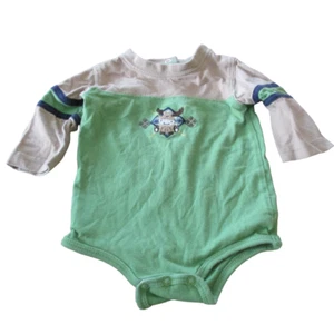 Okie Dokie One Piece Bodysuit Boys Size 3-6M Green Tan Brown Long Sleeve Moose - Picture 1 of 5