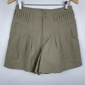 Vintage 90s Palmetto's Ramie Cotton Pleated Front Shorts Tan Khaki Sz 13 (W28) - Picture 1 of 5
