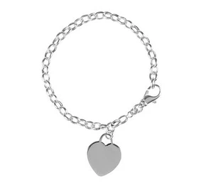 1x 925 Sterling Silver Heart Charm Chain Bracelet 7.5" - Picture 1 of 1