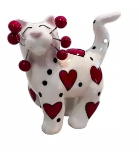 Amy Lacombe Whimsiclay Kitty Cat with Red Hearts Valentine's Day Figurine - Picture 1 of 17
