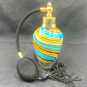 Botella de perfume de vidrio estilo Murano atomizador vidrio artístico. Vidrio soplado verde amarillo - Imagen 1 de 3