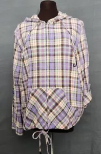 Christopher & Banks Womens Hoodie Jacket Sz M Plaid Linen Blend Zip Up & Pockets - Picture 1 of 11