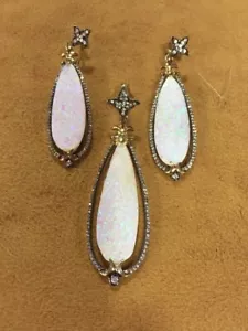 Sterling Silver Gilson Light Opal Gold Vermeil Pear Shaped Earring & Pendant Set - Picture 1 of 12