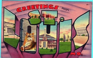 St. Louis, Missouri Greetings Postcard Large Letter Linen 1940s V9 - Picture 1 of 2