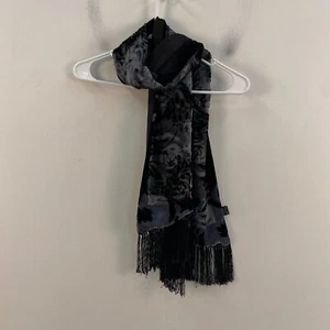 Sciarpa donna rayon seta nera blu frangia rettangolare 10"" x 62"" velluto floreale - Foto 1 di 9