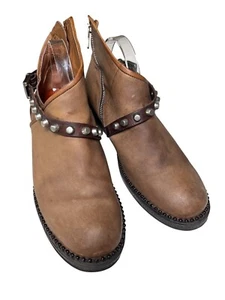A.S. 98 Botines de Cuero Marrón Botas Correa Envolvente Tachuelas Cremallera Lateral Talla 40/9-9.5 - Imagen 1 de 12