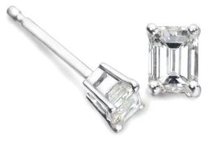 0.50ct Certified D IF VG Emerald Cut Diamond Solitaire Stud Earrings, Platinum - Picture 1 of 1