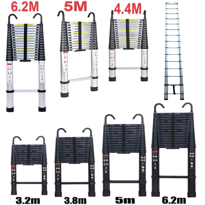 Schwarz/Silber Alu Teleskopleiter Klappleiter Multifunktionsleiter 3,2m bis 6,2m - Bild 1 von 4