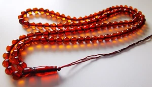 VINTAGE BALTIC AMBER COGNAC COLOR 6 mm ROUND 99 BEAD ISLAMIC ROSARY - Picture 1 of 6