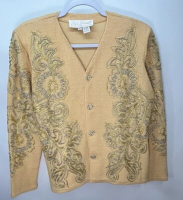 Chaqueta Tejida Soutache Aya Bendat De Colección Botones Estrás Talla L Mezcla de Lana Foto 1 de 4