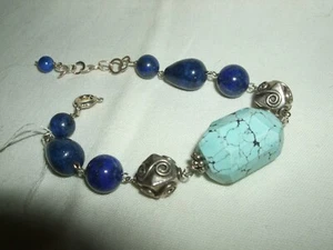 BRACCIALE BRACELET ARMBAND LAPISLAZZULI BLU TURCHESE ARGENTO 925 SILVER STERLING - Foto 1 di 6