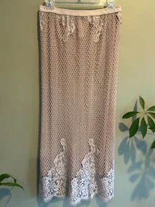 free people gemma midi skirt NWOT mesh lace crochet small neutral/taupe/beige - Picture 1 of 13