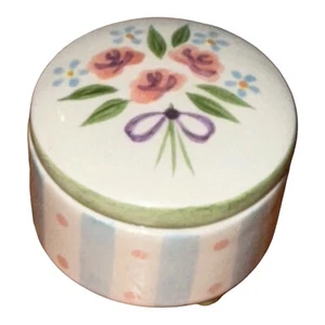Mud Pie Trinket Box with Lid Round Ottoman Floral Between Friends Thanks a Bunch - Picture 1 of 8