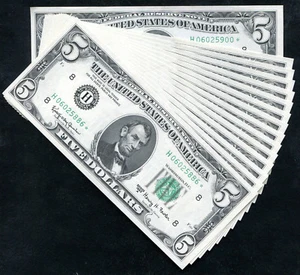 (15) CONSECUTIVE FR. 1968-H* 1963-A $5 *STAR* FEDERAL RESERVE NOTES GEM UNC - Picture 1 of 2