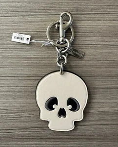NWT Coach Halloween Leather Skull Bag Charm Keychain Skeleton Chalk Silver CX148 - Picture 1 of 8