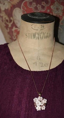 NWOT STERLING SILVER & 18K VERMELL PINK MOTHER OF PEARL & DIAMOND PENDANT   1A - Image 1 of 4