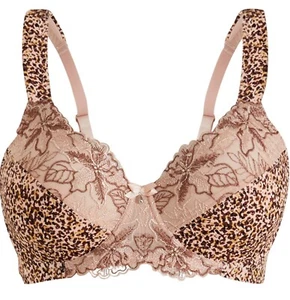 BH Minimizer elegant mattbeige/Leo bedruckt mit floraler Stickerei Gr. 90F-105F - Bild 1 von 4