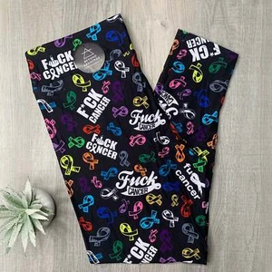 F*CK Cancer Awareness Ribbon Leggings OS TC TC2 - Picture 1 of 7