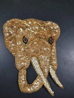 APLICACIÓN LENTEJUELAS ELEFANTE DORADO VINTAGE ENVÍO GRATUITO Foto 1 de 2