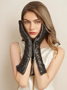 Women Winter Long Gloves Real Italy Leather Elbow Long Gloves With Zipper - Picture 1 of 8