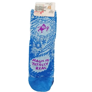 Sock Ankle Blue Q Women Boy Magic is Totally Real Wizard Wand Stars NWT NEW - Picture 1 of 10