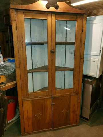 Antique Primitive Corner Cabinet - Very Nice - Has Old Glass Cover