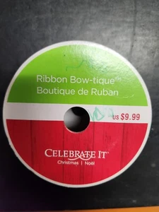 2.5”x 25 Ft Wired Edge Ribbon. Christmas Pink, BLUE, Green on Beige - Picture 1 of 5