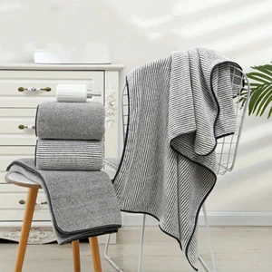 Quick Dry Soft Bath Towels Set 55x27 Absorbent Striped Towel for Home Bathroom - Picture 1 of 8
