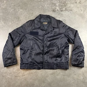 Vintage US Navy Deck Jacket Mens Medium Blue Full Zip Quilted Boxy Preowned - Picture 1 of 15