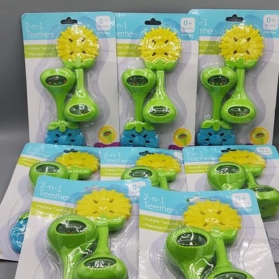 8-pack 16pc 2 In 1 Teethers 0+ Months Yellow Blue Flowers Bilt in Rattle READ - Image 1 of 4