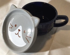 Cat Grey & Blue Coffee Mug with Lid /Navy - Picture 1 of 9
